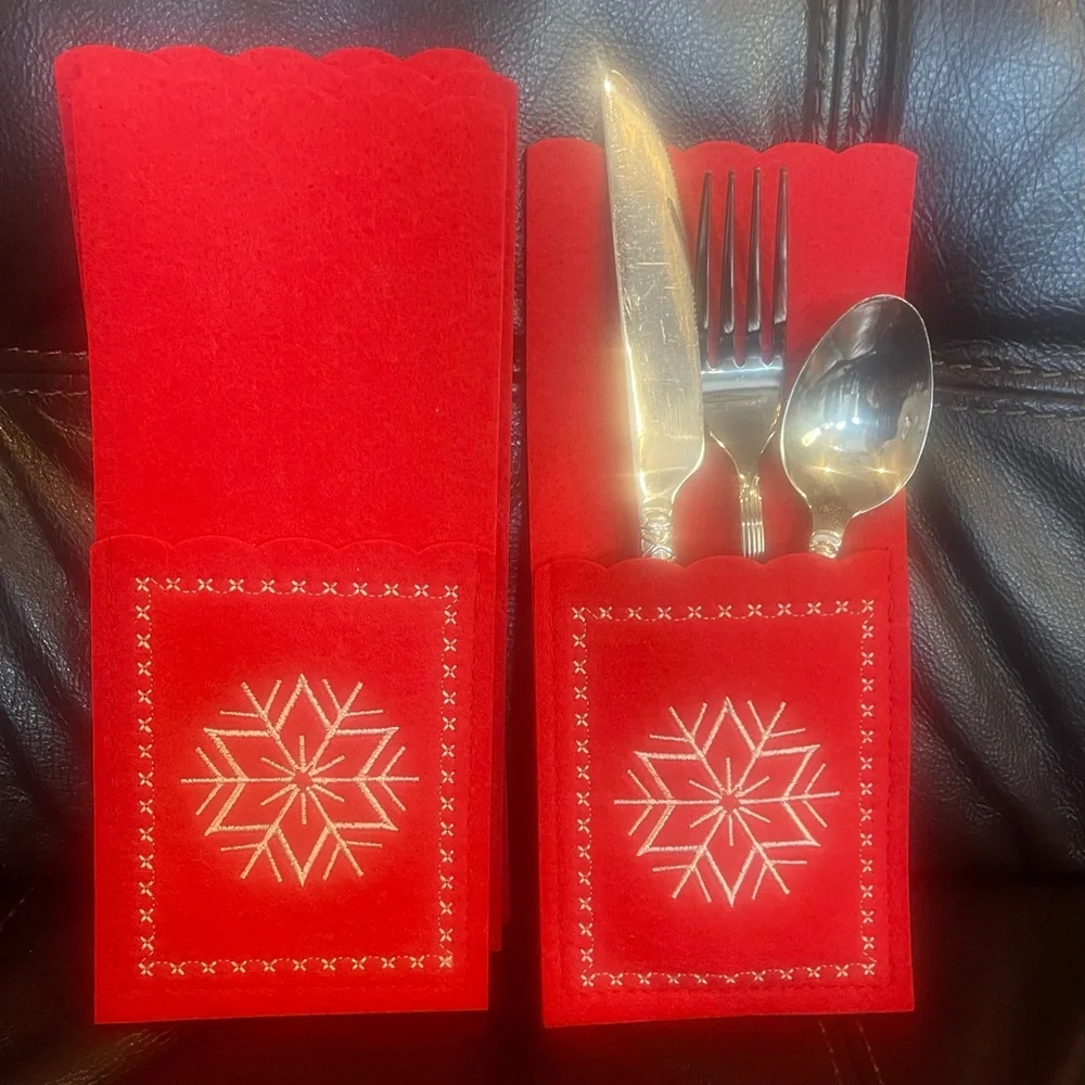 Crate&Barrel Red Snowflake Flatware Holder